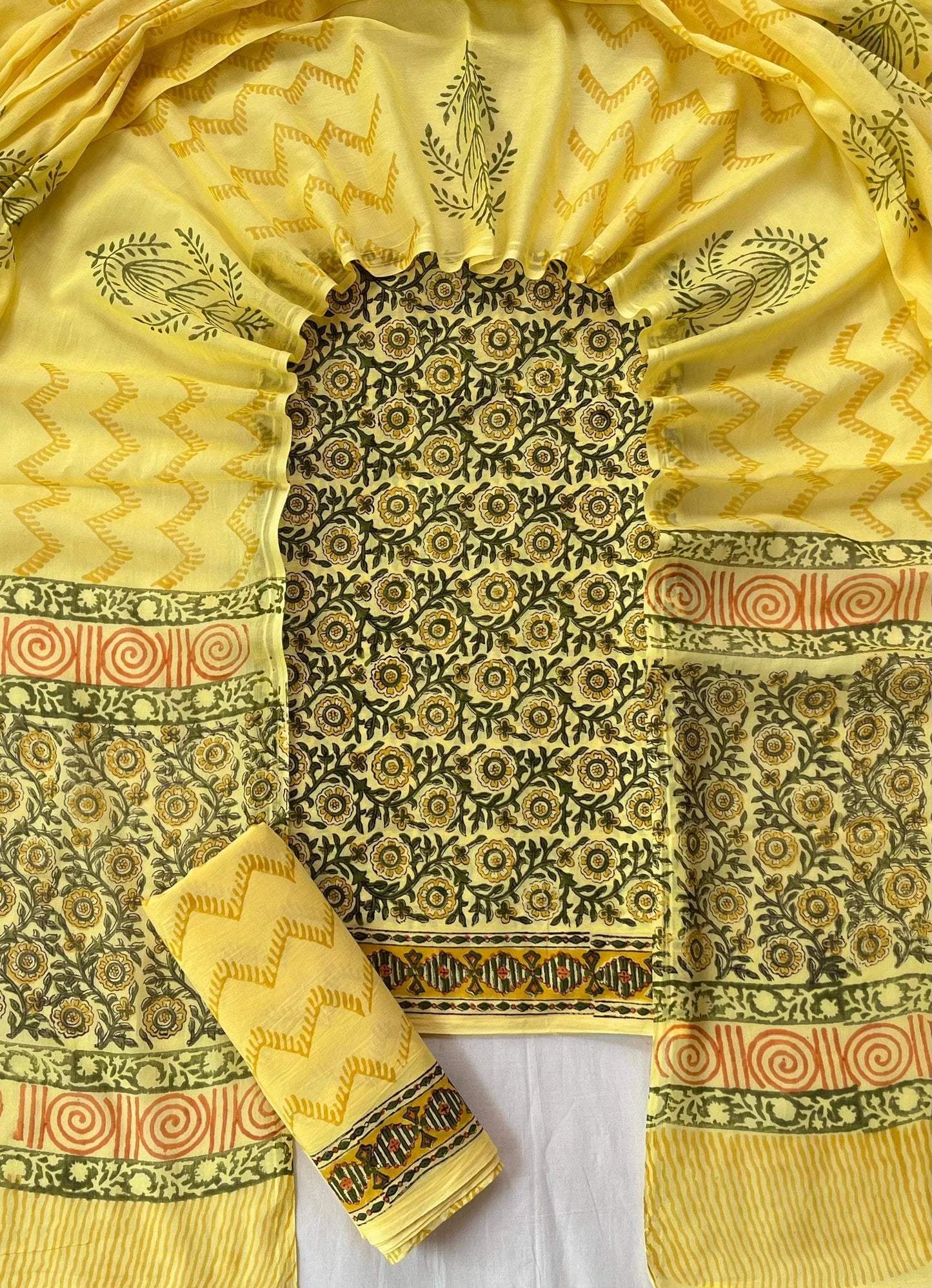Pure Soft Cotton Hand Block Printed Suit Set With Cotton Dupatta