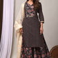 Midnight Elegance Printed Kurta Palazzo Set with Dupatta