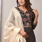 Midnight Elegance Printed Kurta Palazzo Set with Dupatta