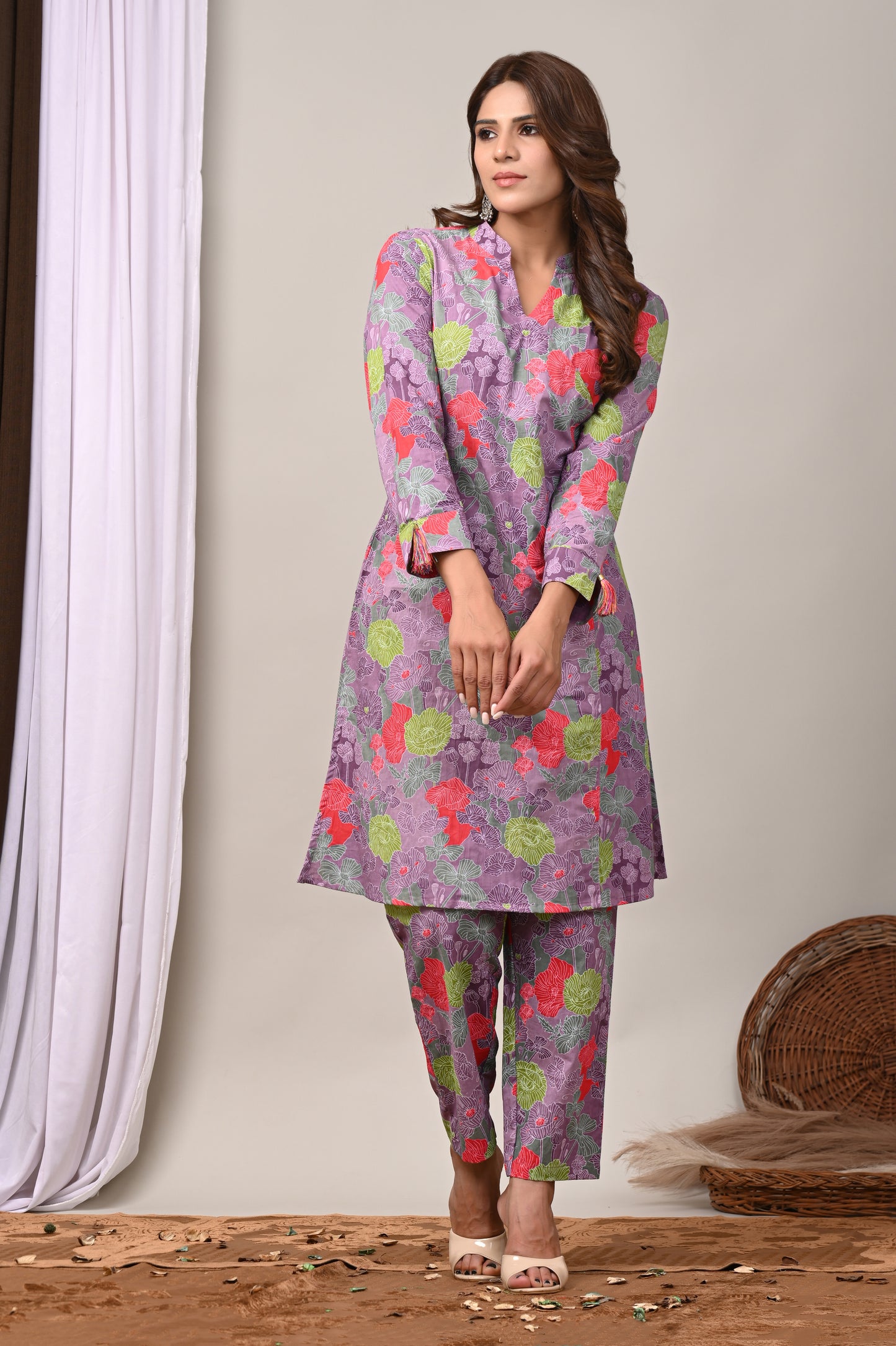 Lavender Bloom Printed Kurta & Pant Co-Ord Set