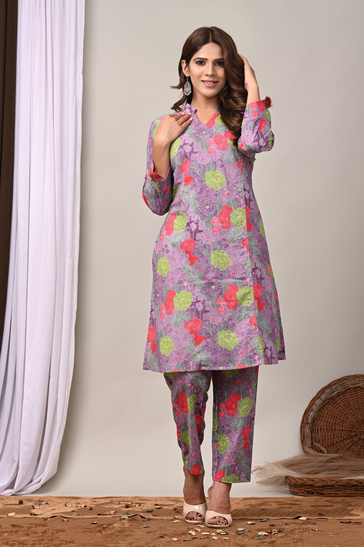 Lavender Bloom Printed Kurta & Pant Co-Ord Set