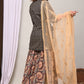 Royal Noir Printed Peplum Kurta Sharara Set with Net Dupatta