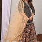 Royal Noir Printed Peplum Kurta Sharara Set with Net Dupatta
