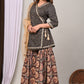 Royal Noir Printed Peplum Kurta Sharara Set with Net Dupatta