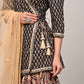 Royal Noir Printed Peplum Kurta Sharara Set with Net Dupatta