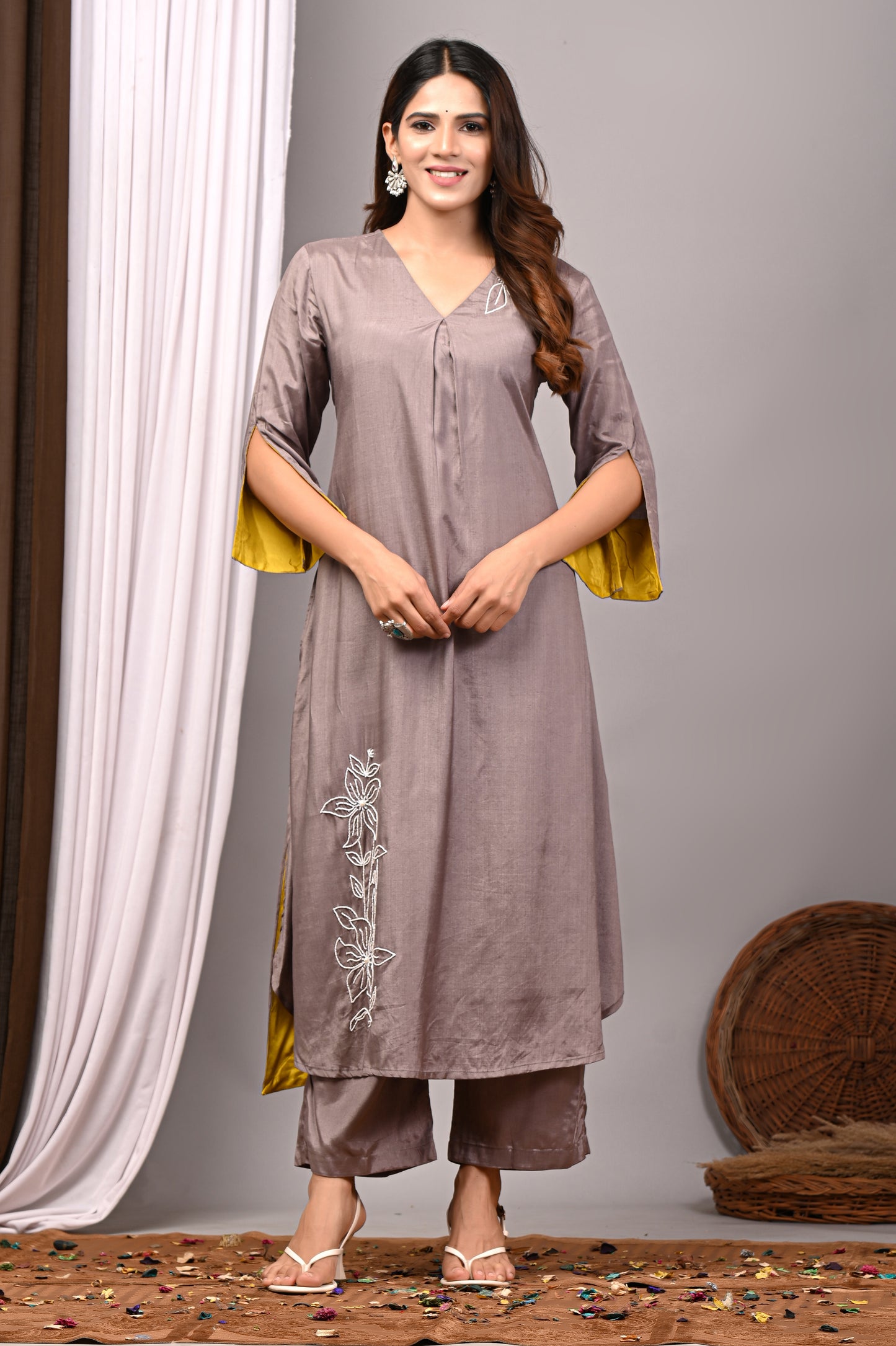 Premium Solid Muslin Fabric 2-Piece Kurta Pant Set