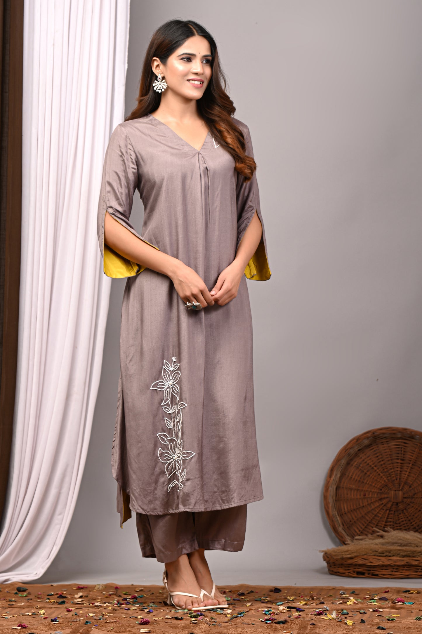 Premium Solid Muslin Fabric 2-Piece Kurta Pant Set