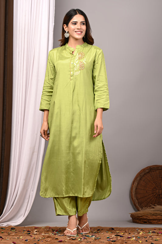 Premium Solid Muslin Fabric 2-Piece Kurta Pant Set