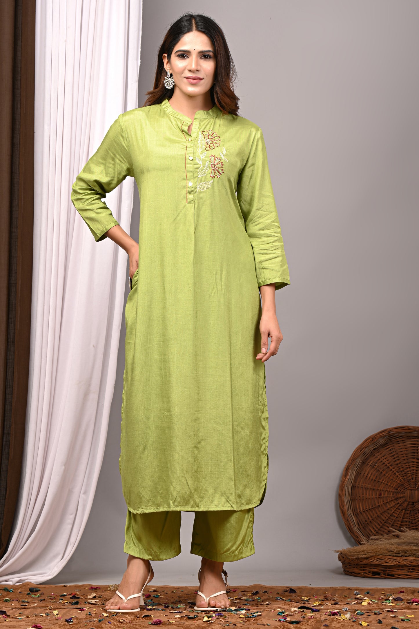 Premium Solid Muslin Fabric 2-Piece Kurta Pant Set