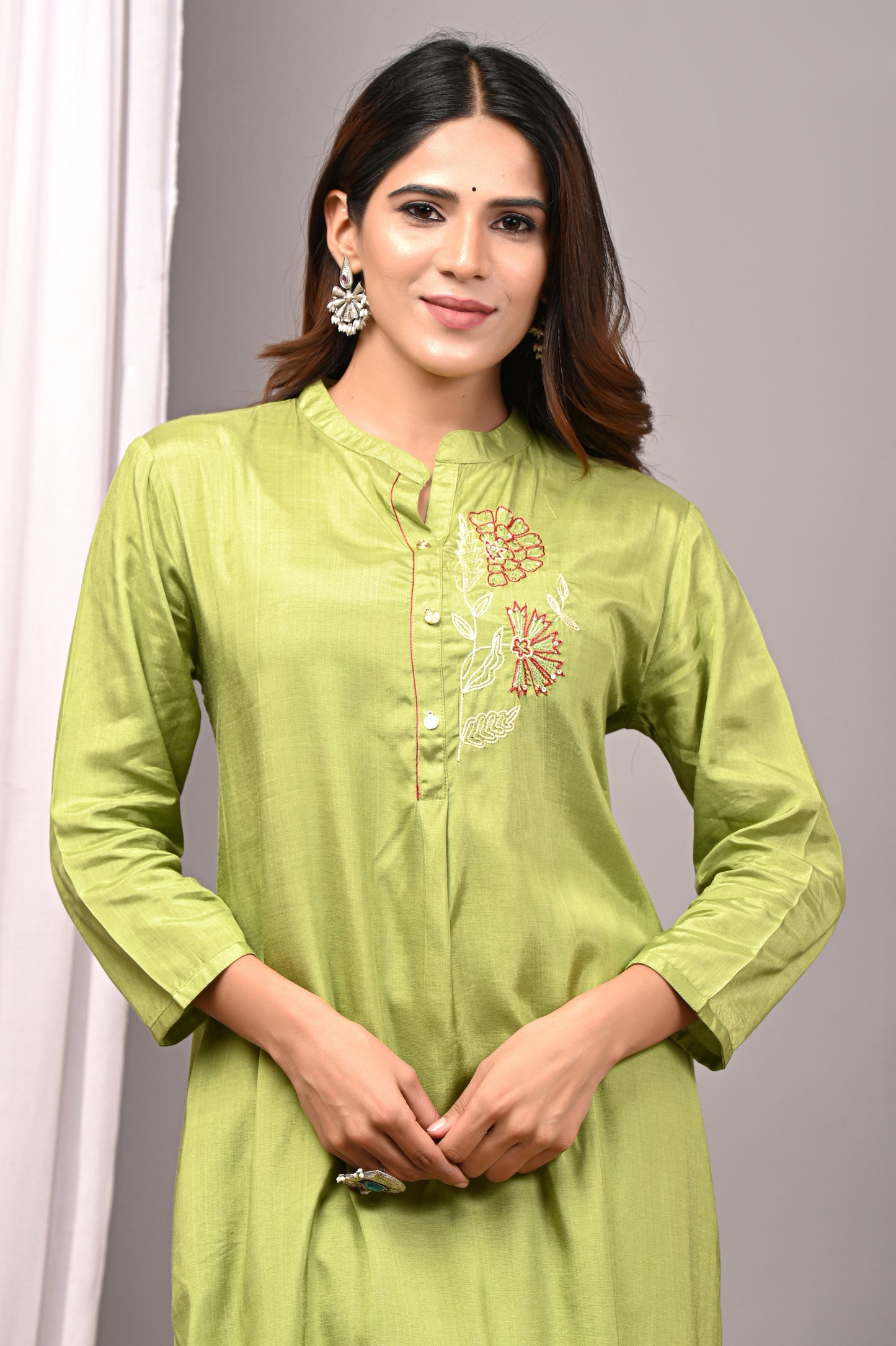 Premium Solid Muslin Fabric 2-Piece Kurta Pant Set