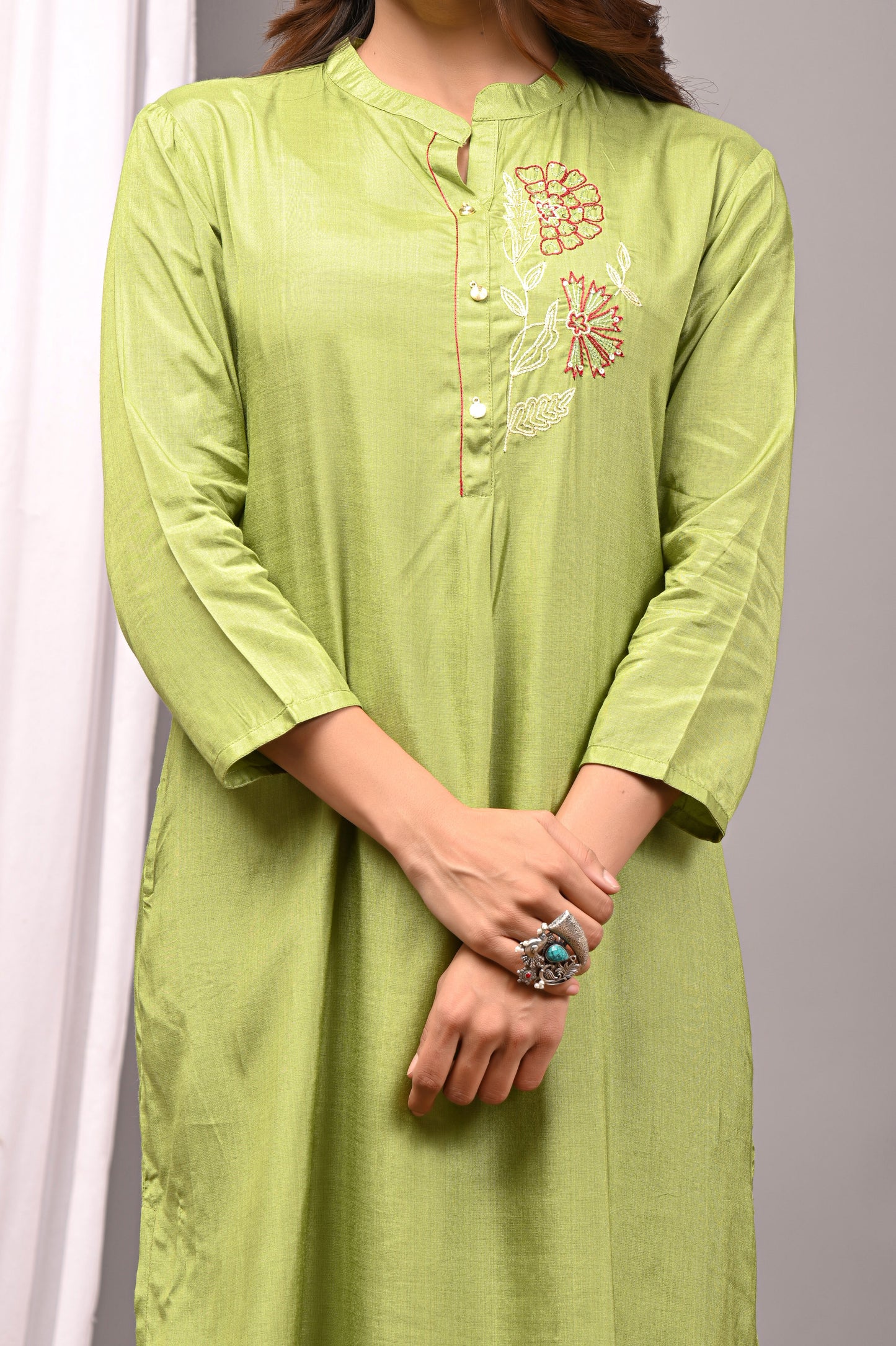 Premium Solid Muslin Fabric 2-Piece Kurta Pant Set