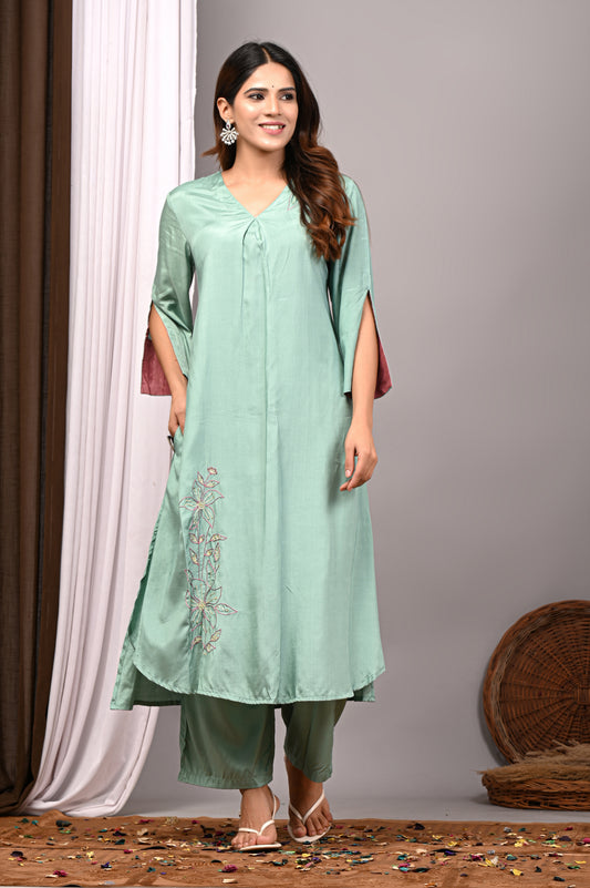Premium Solid Muslin Fabric 2-Piece Kurta Pant Set