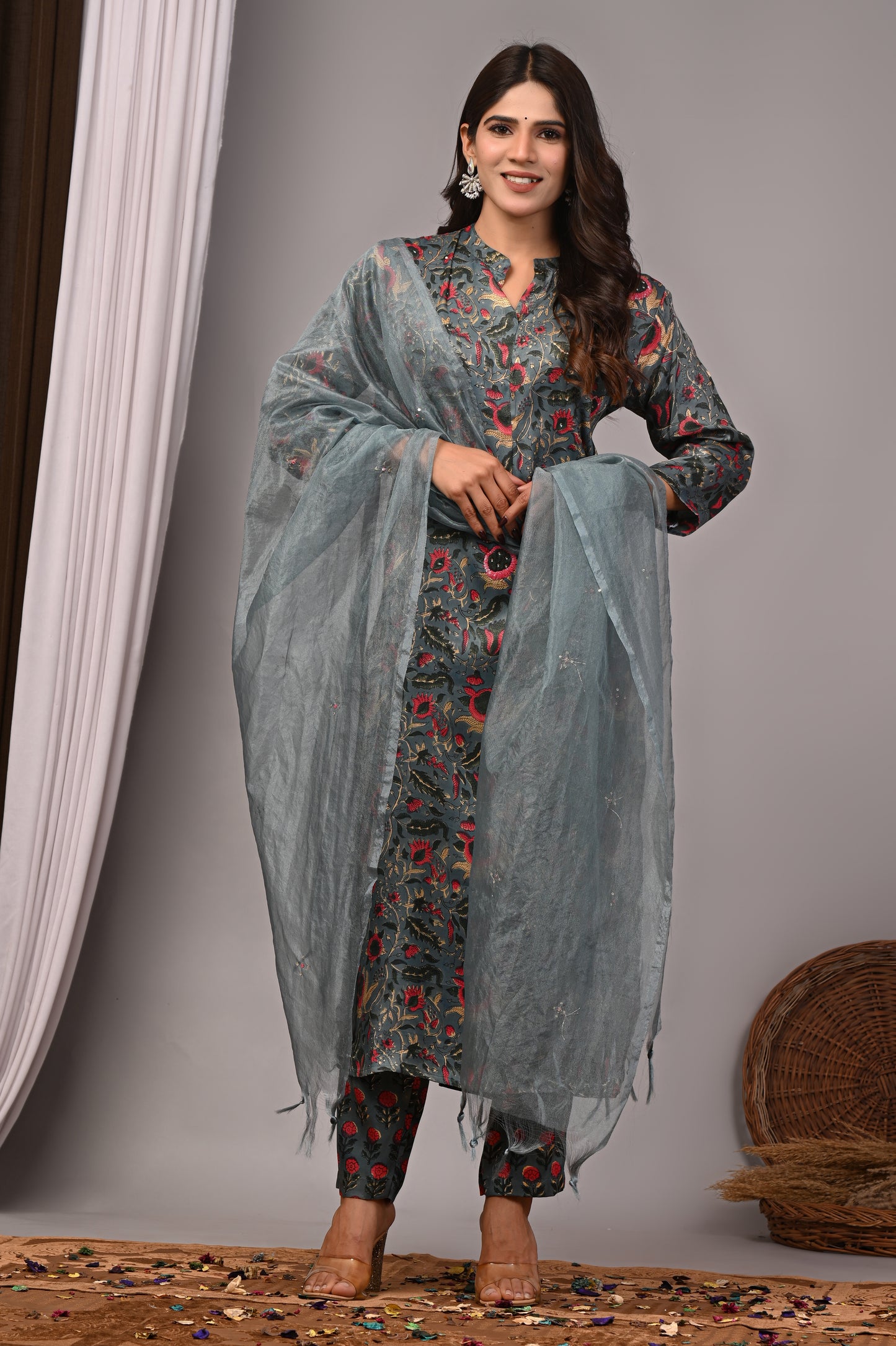 Premium Handblock Printed Modal Silk Suit Set with Dupatta