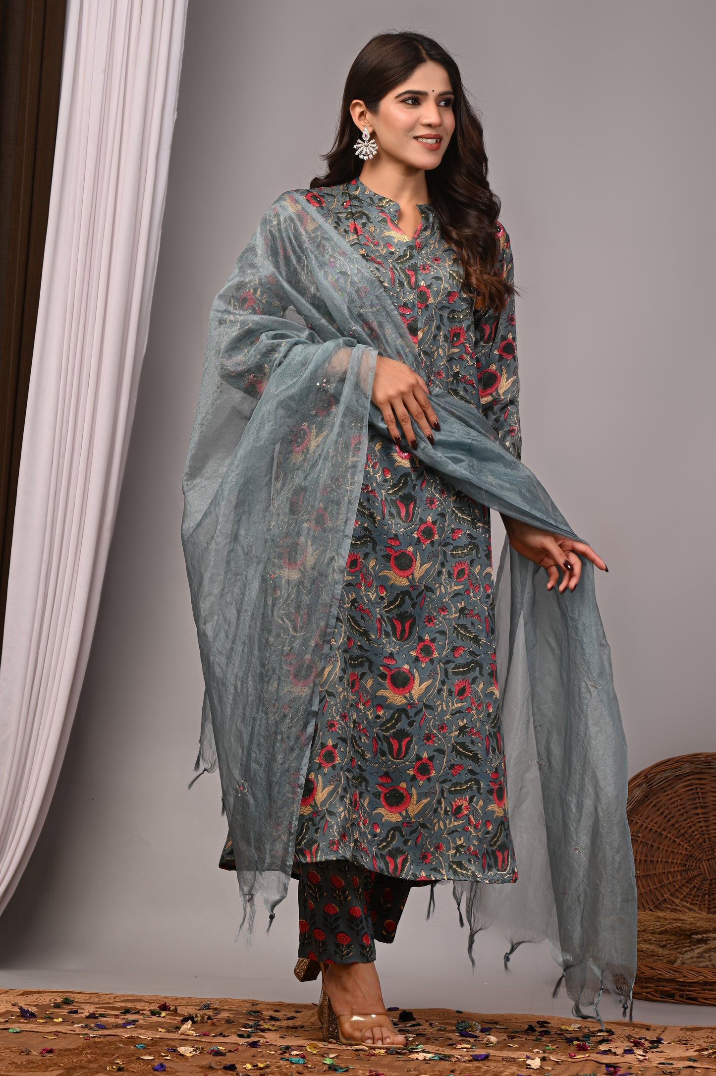 Premium Handblock Printed Modal Silk Suit Set with Dupatta