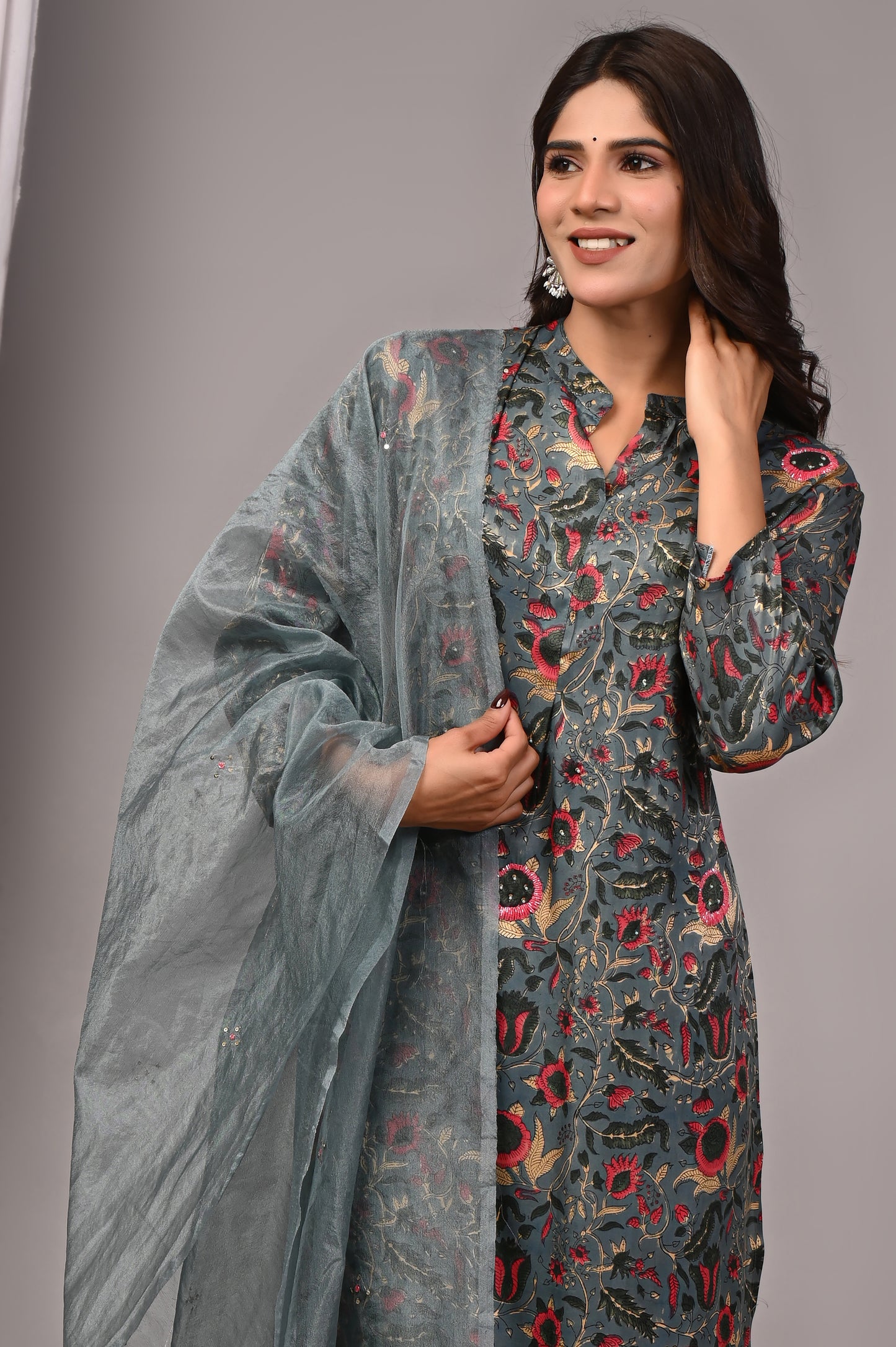 Premium Handblock Printed Modal Silk Suit Set with Dupatta
