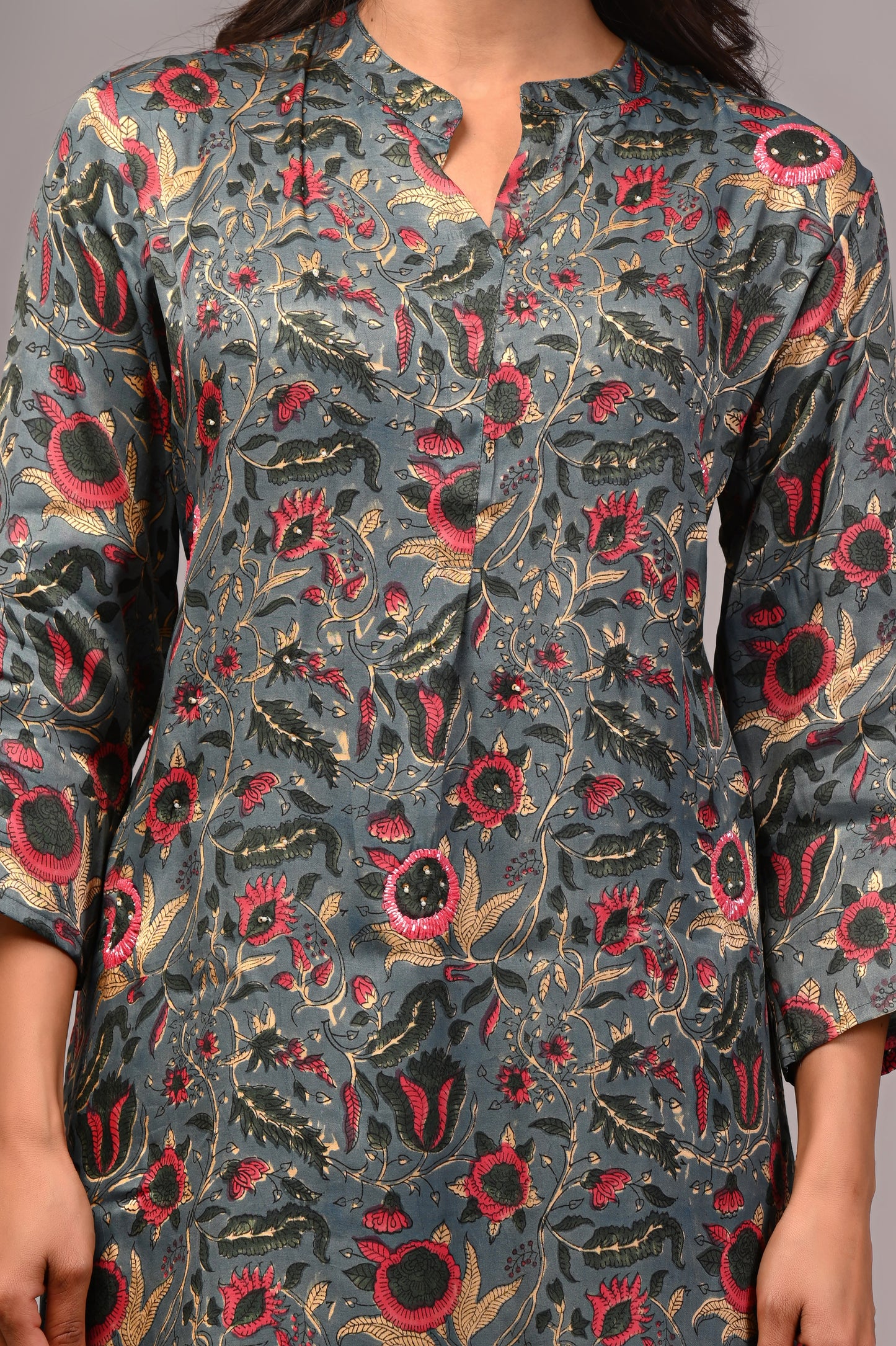 Premium Handblock Printed Modal Silk Suit Set with Dupatta