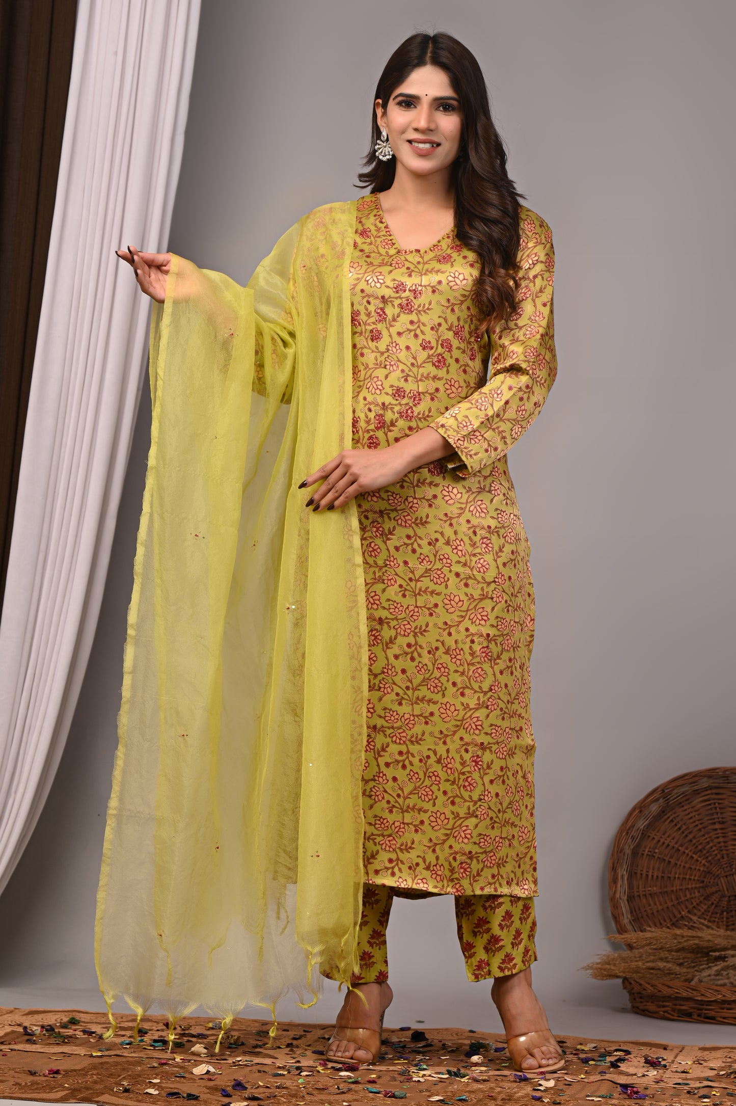 Premium Handblock Printed Modal Silk Suit Set with Dupatta