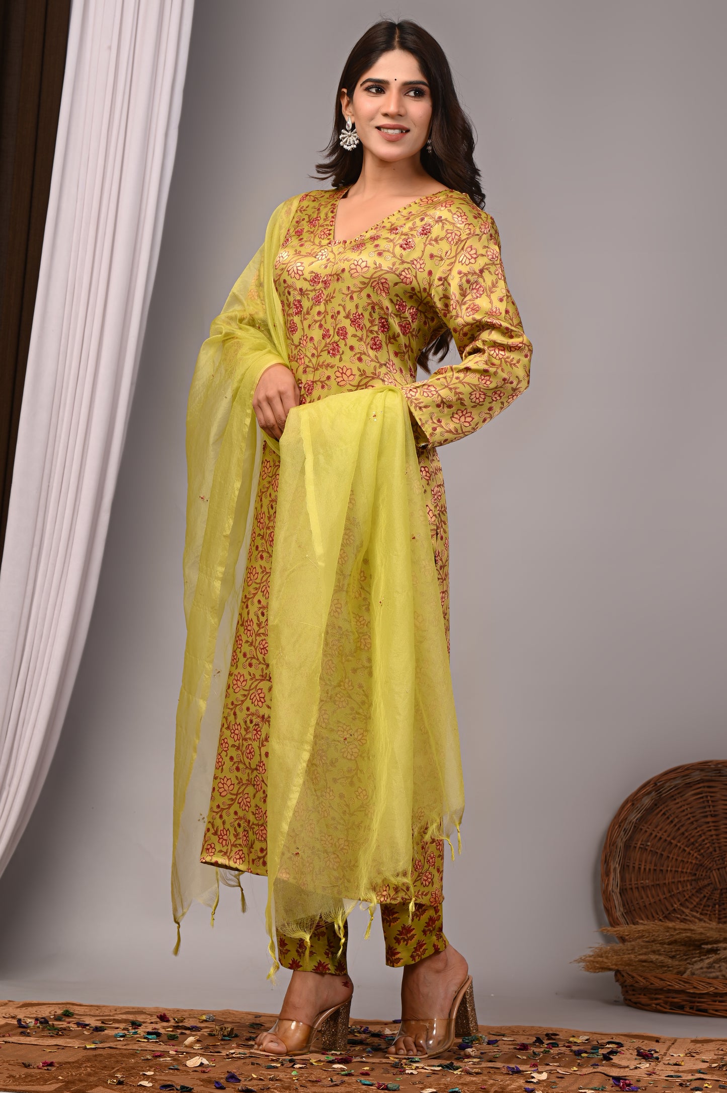Premium Handblock Printed Modal Silk Suit Set with Dupatta