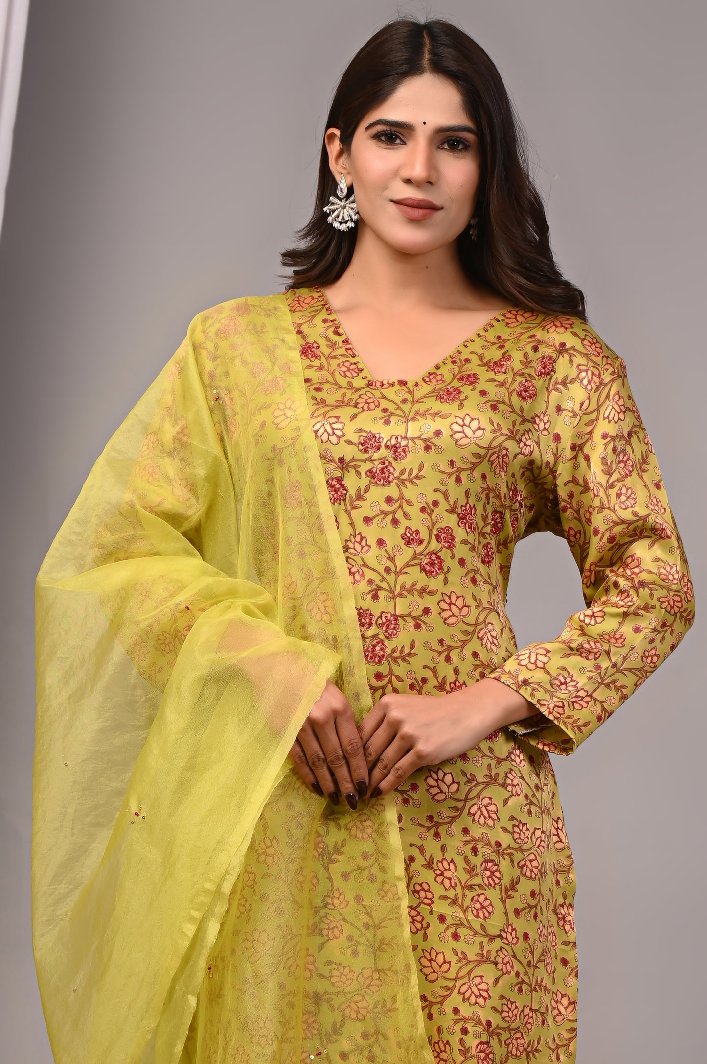 Premium Handblock Printed Modal Silk Suit Set with Dupatta