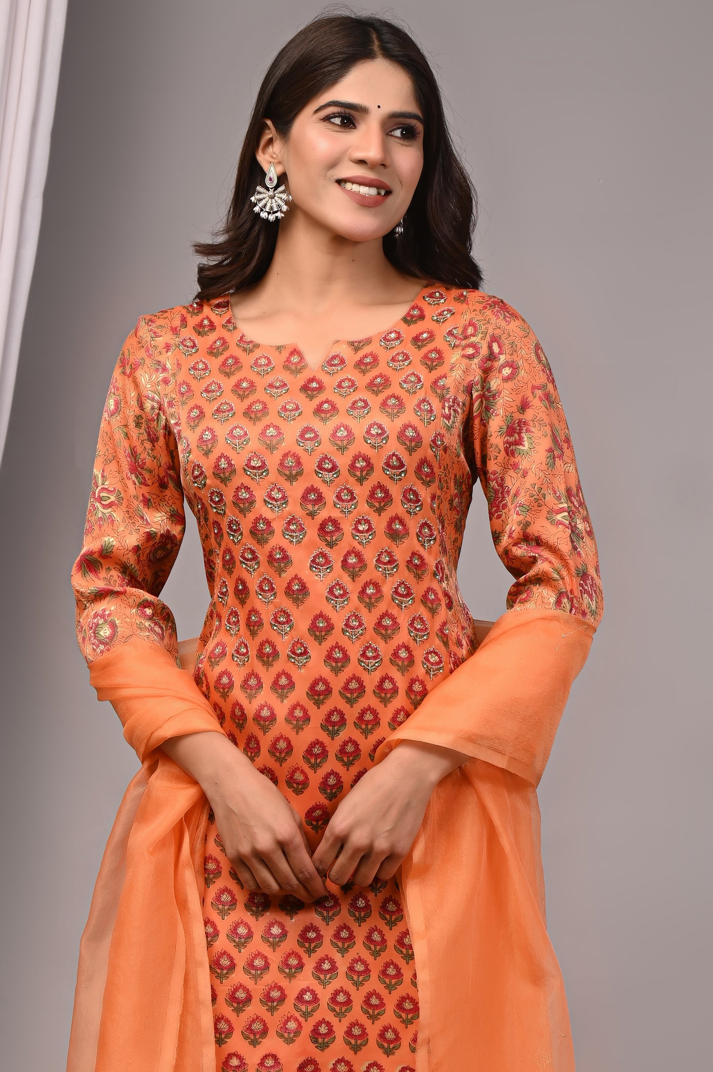 Premoium Handblock Printed Modal Silk Suit Set with Dupatta