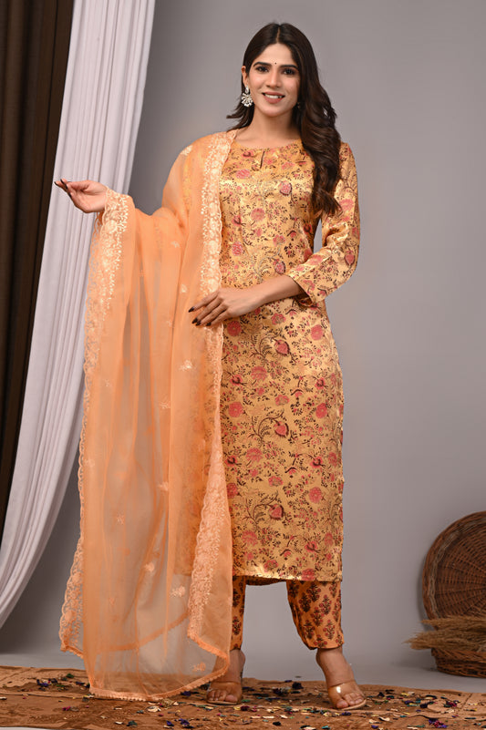 Premium Handblock Printed Modal Silk Suit Set with Dupatta