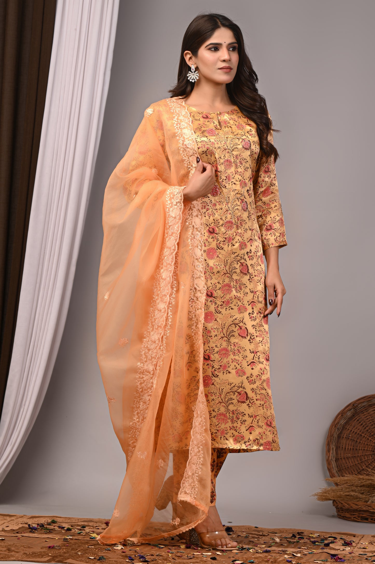 Premium Handblock Printed Modal Silk Suit Set with Dupatta