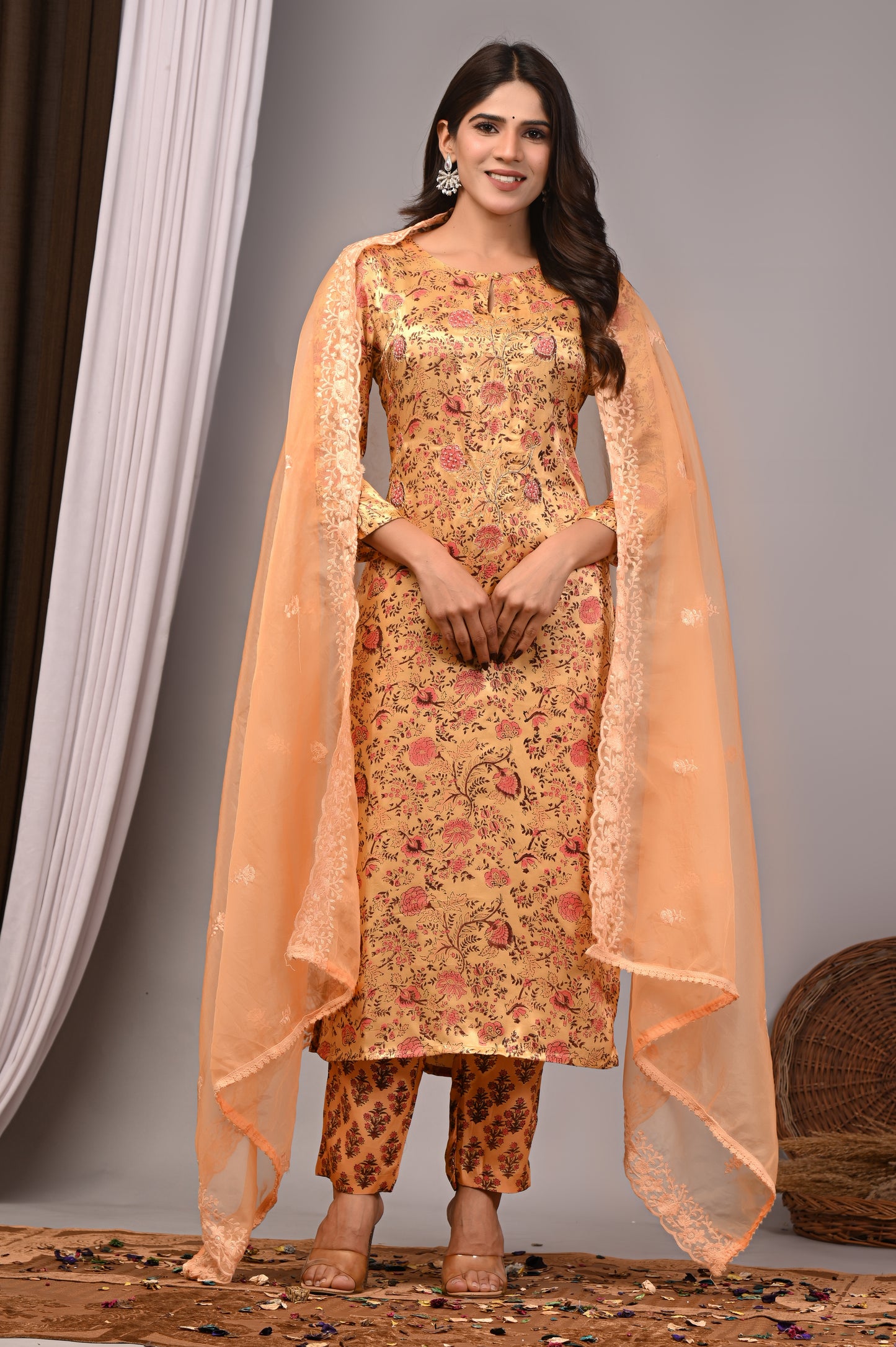 Premium Handblock Printed Modal Silk Suit Set with Dupatta