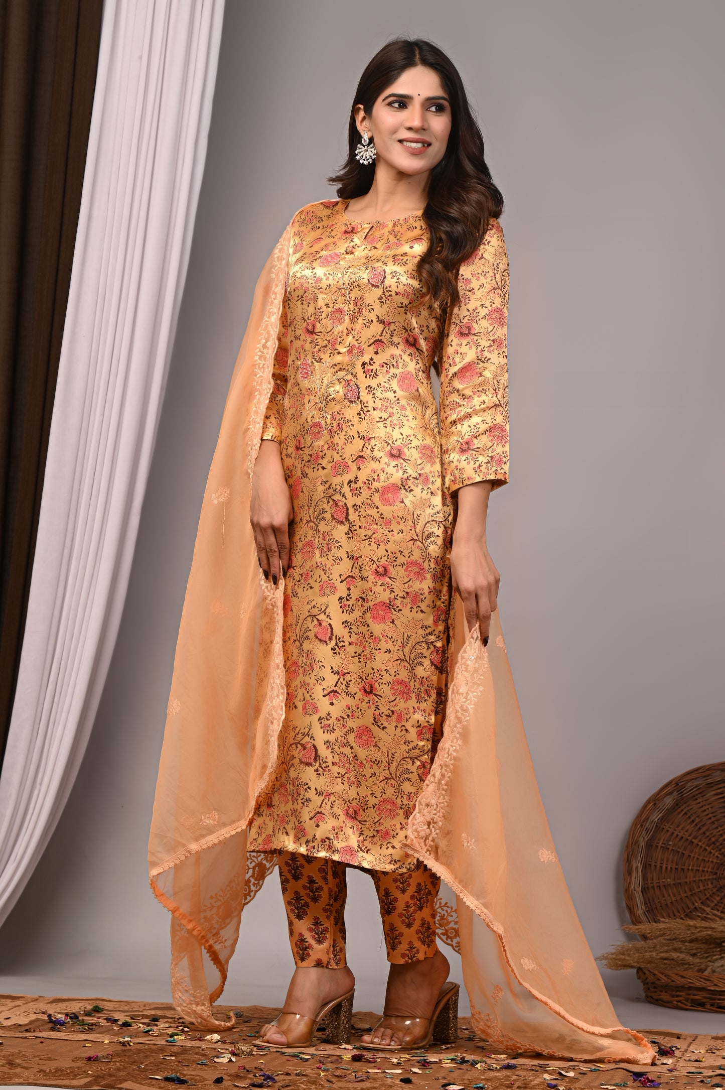 Premium Handblock Printed Modal Silk Suit Set with Dupatta