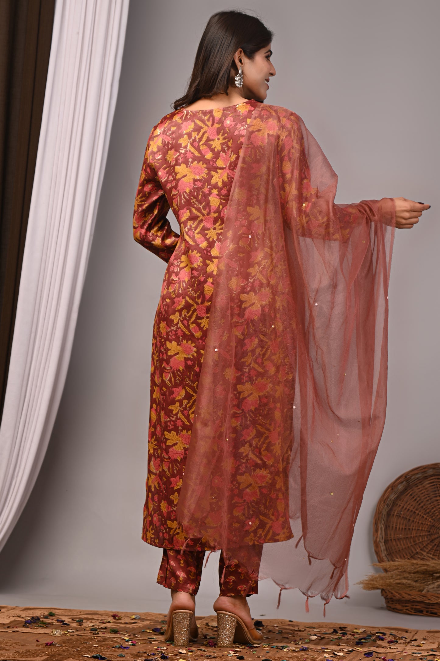 Premium Handblock Printed Modal Silk Suit Set with Dupatta