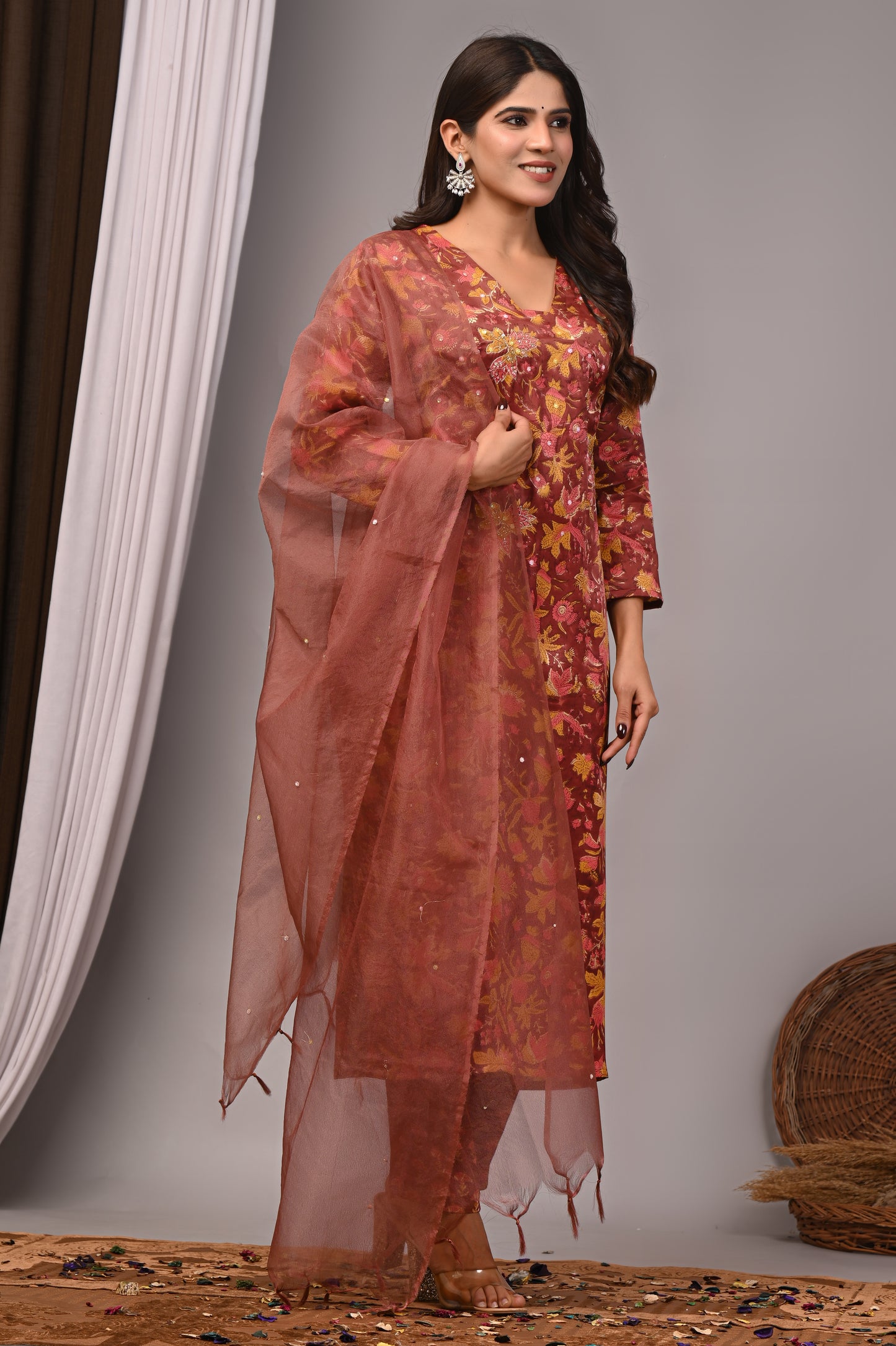 Premium Handblock Printed Modal Silk Suit Set with Dupatta