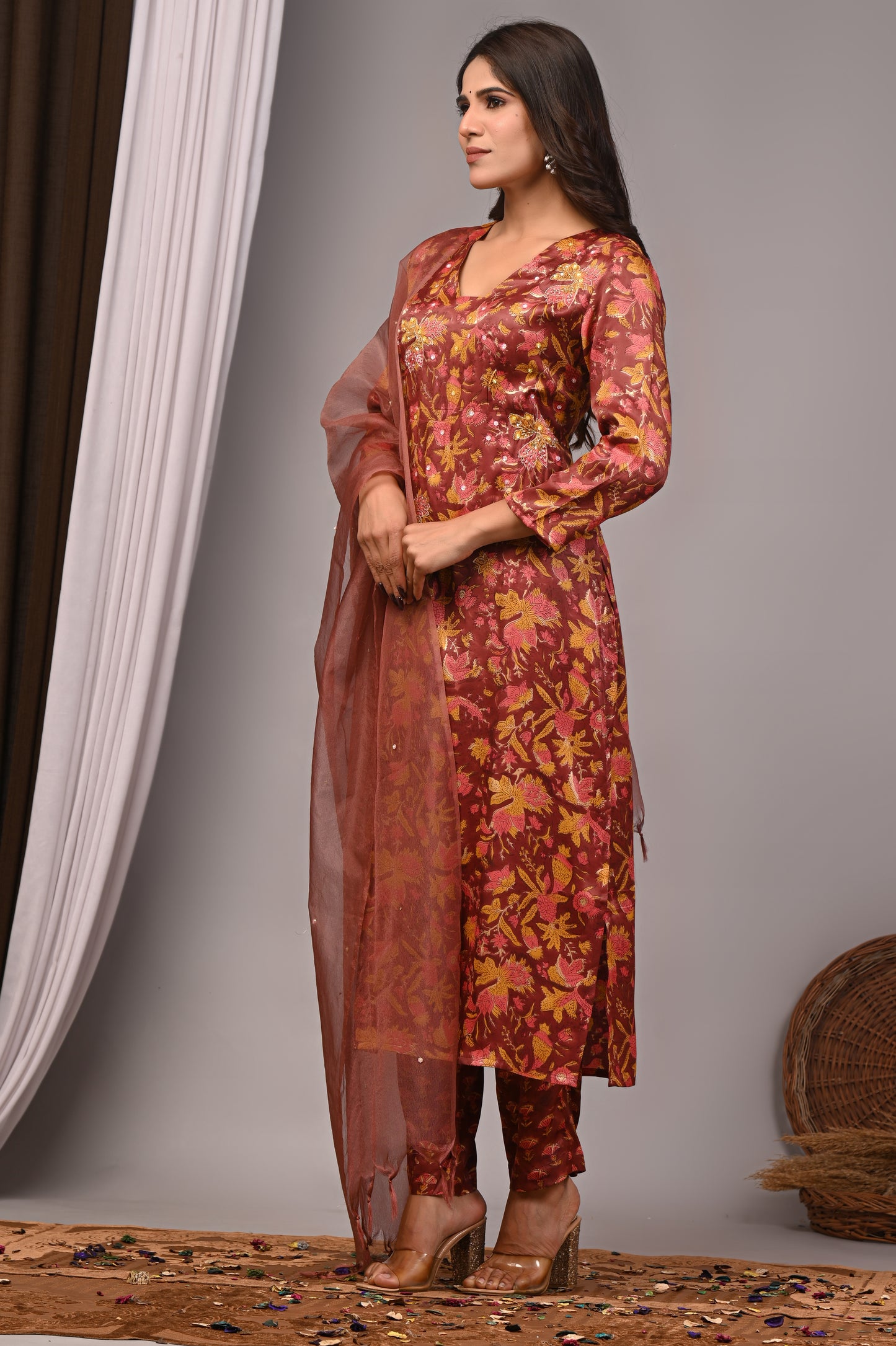 Premium Handblock Printed Modal Silk Suit Set with Dupatta