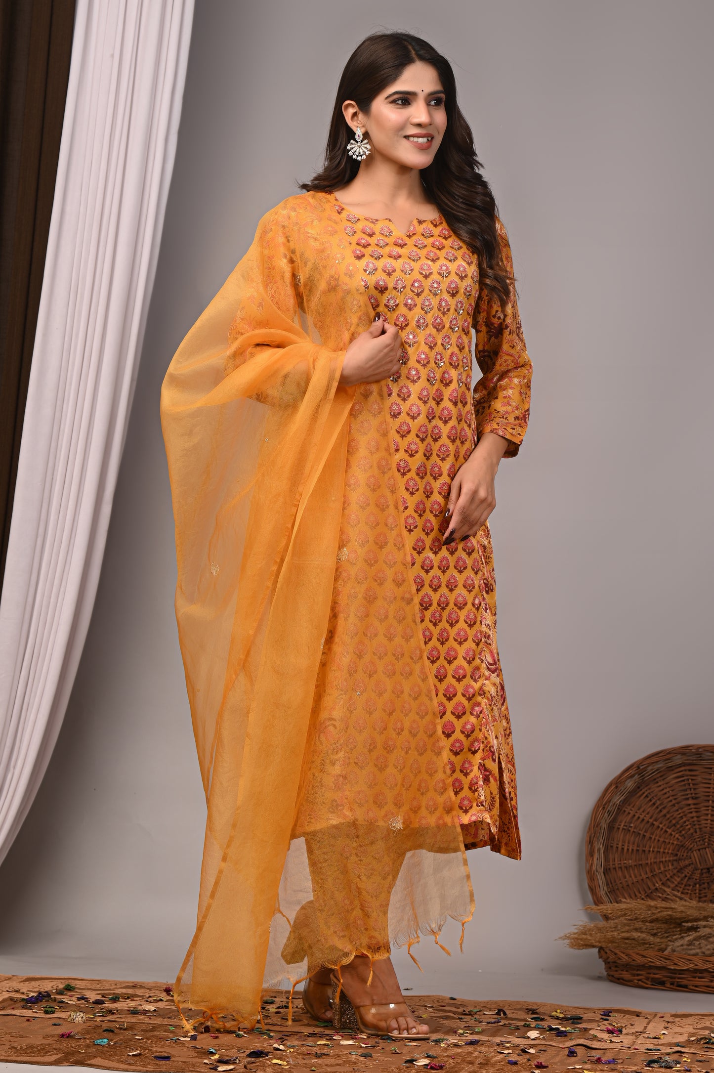 Premium Handblock Printed Modal Silk Suit Set with Dupatta