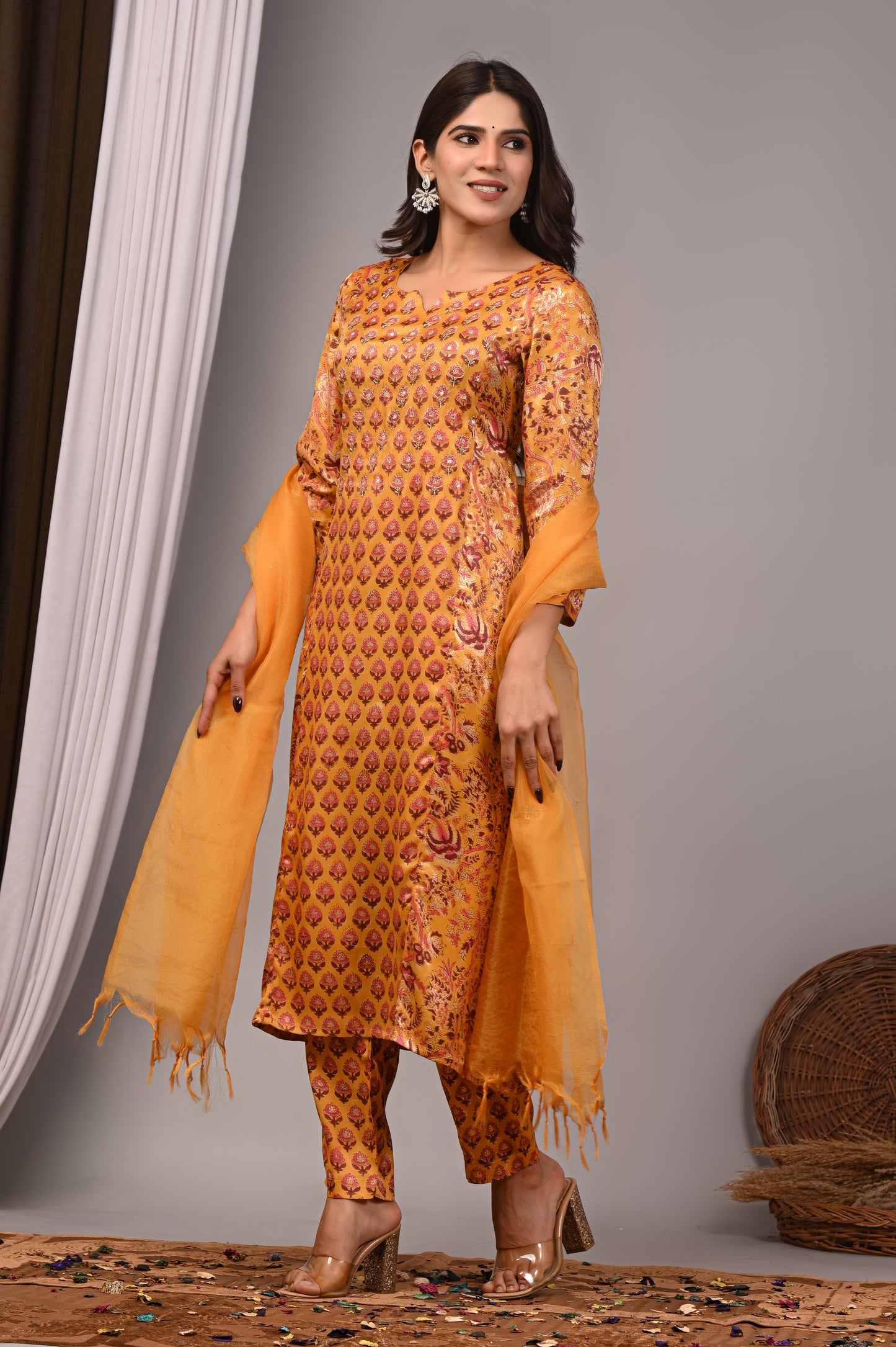 Premium Handblock Printed Modal Silk Suit Set with Dupatta