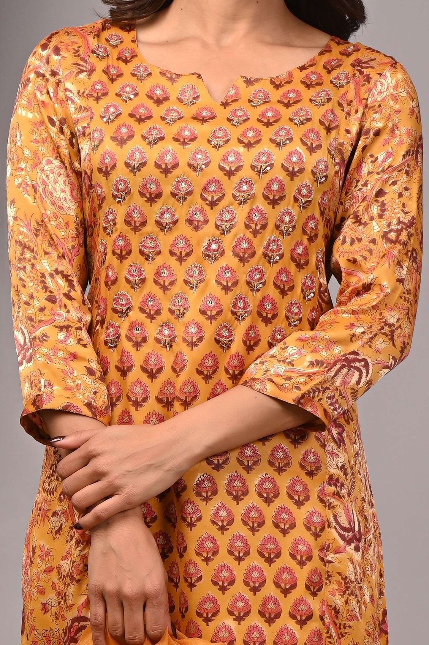 Premium Handblock Printed Modal Silk Suit Set with Dupatta