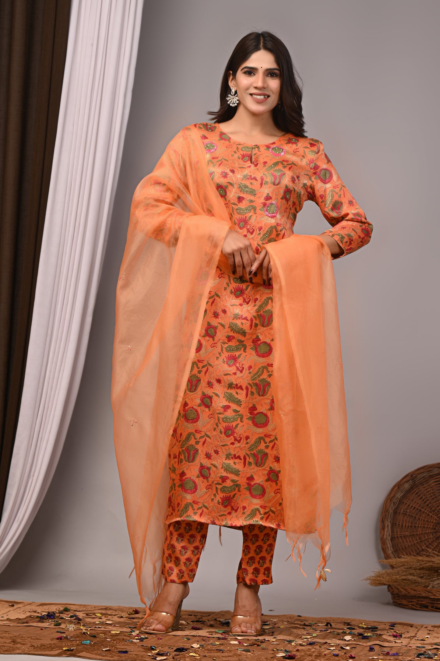 Premium Handblock Printed Modal Silk Suit Set with Dupatta