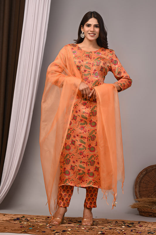 Premium Handblock Printed Modal Silk Suit Set with Dupatta