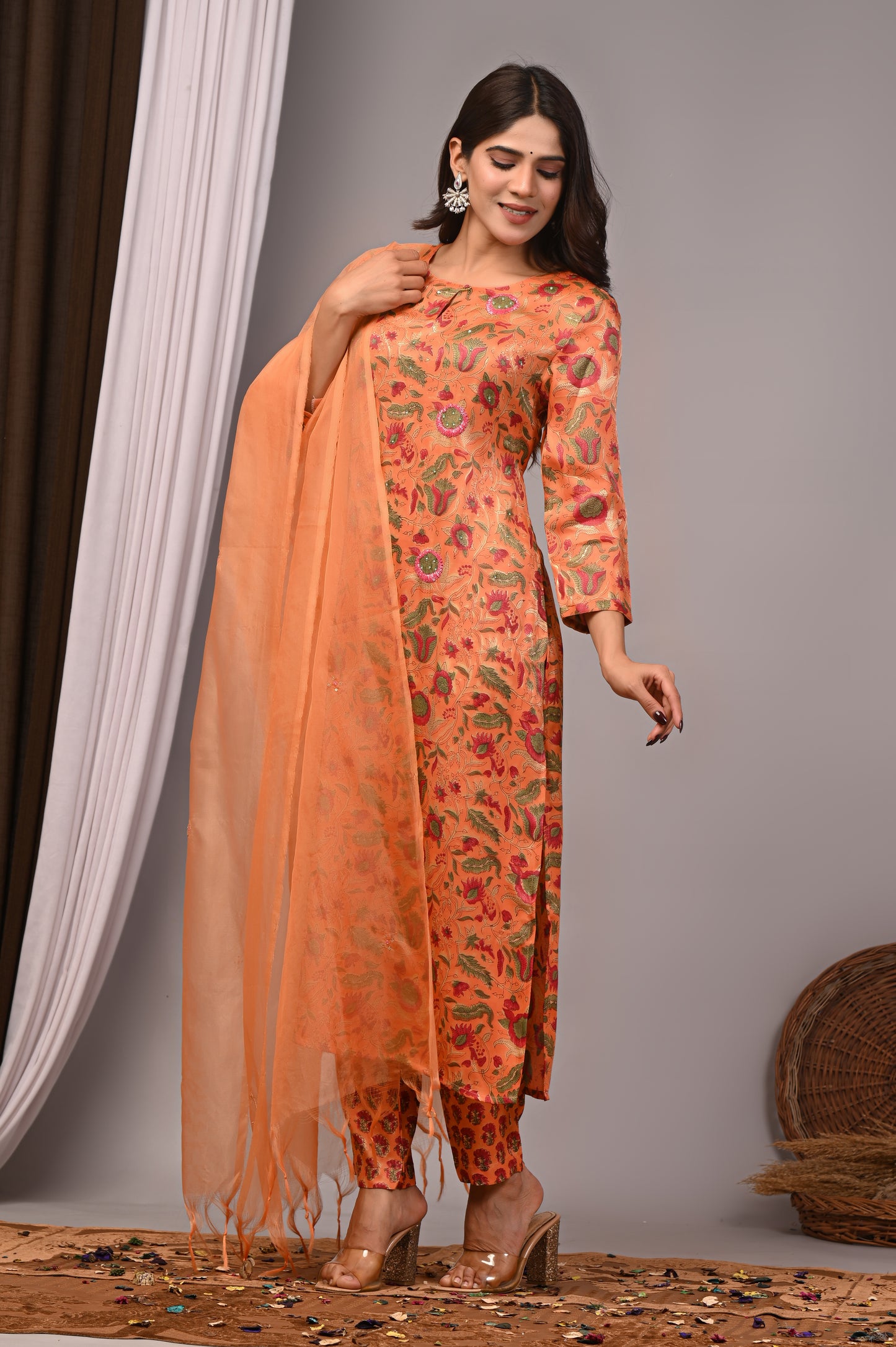 Premium Handblock Printed Modal Silk Suit Set with Dupatta