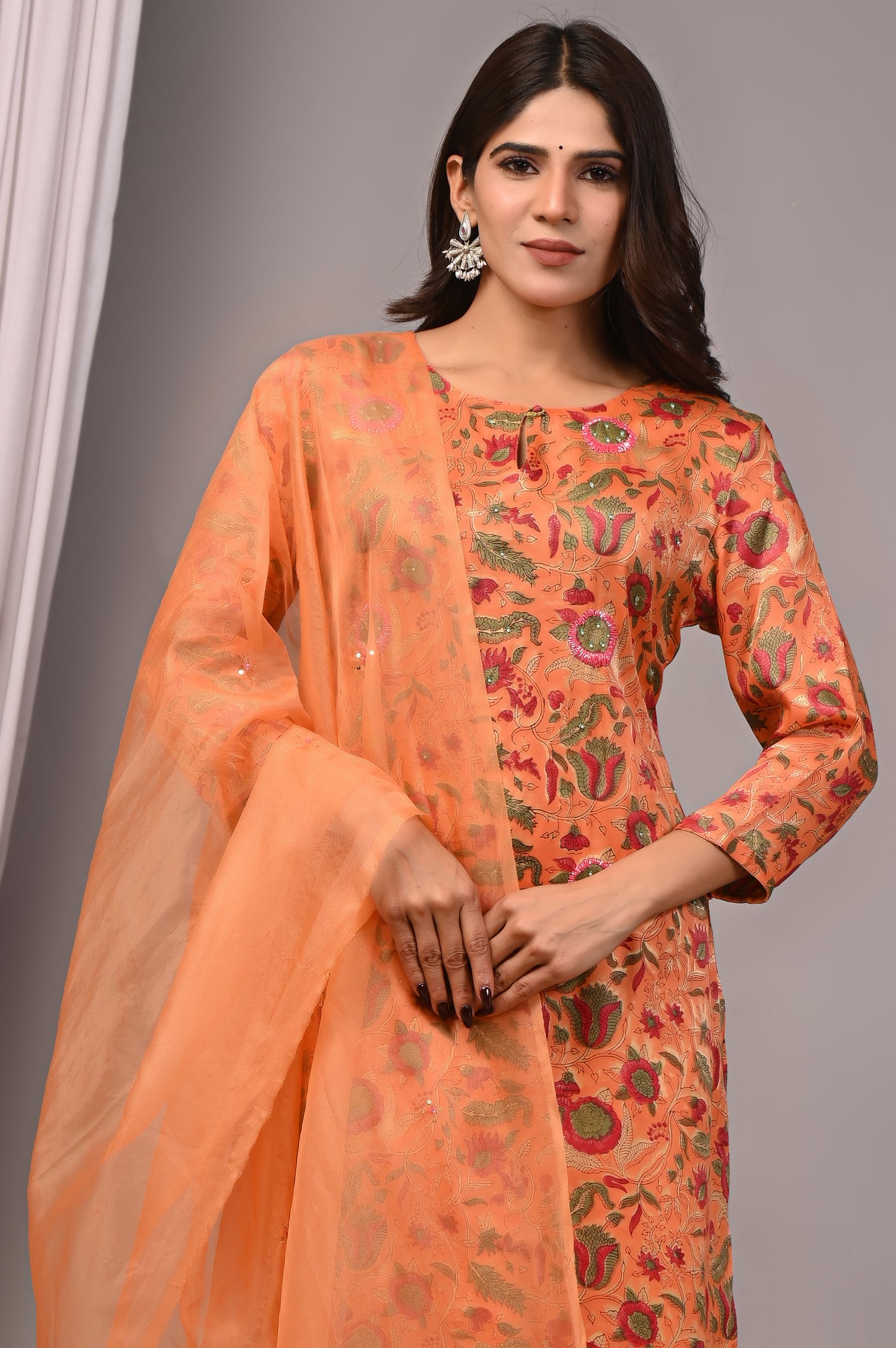 Premium Handblock Printed Modal Silk Suit Set with Dupatta