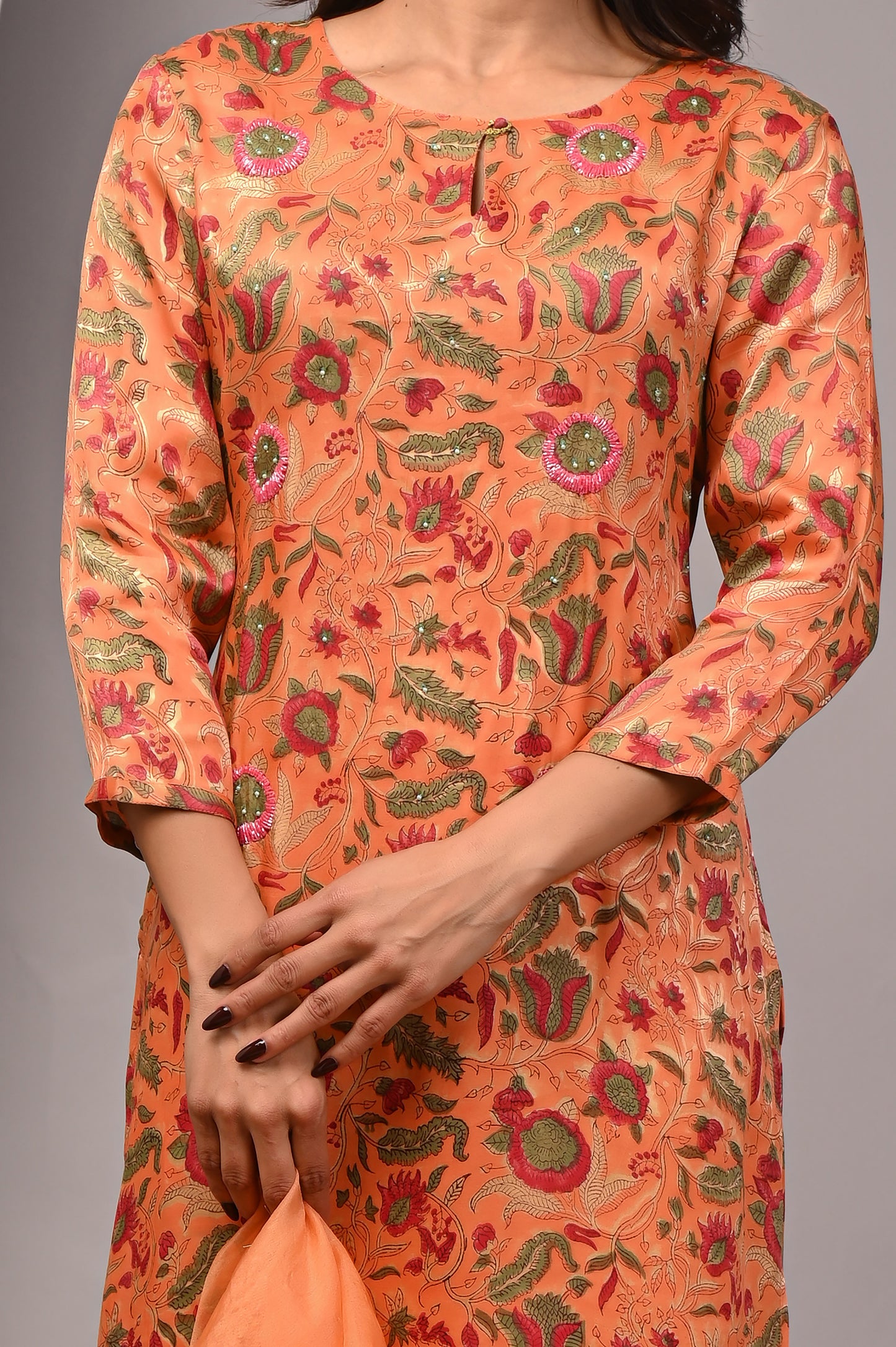 Premium Handblock Printed Modal Silk Suit Set with Dupatta