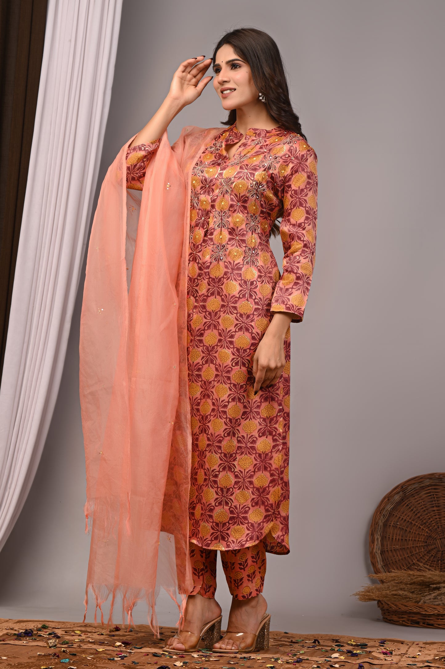 Premium Handblock Printed Modal Silk Suit Set with Dupatta