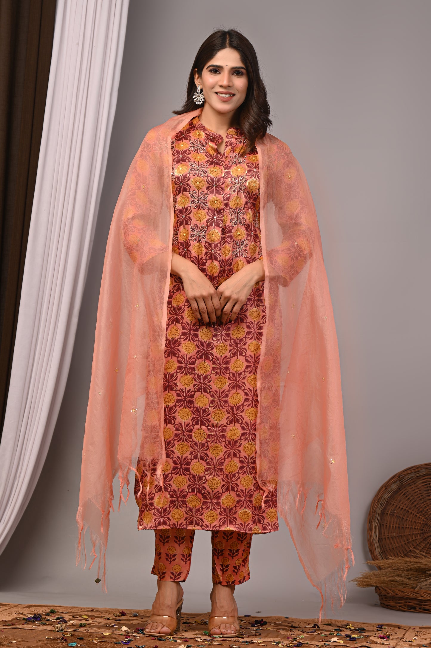 Premium Handblock Printed Modal Silk Suit Set with Dupatta