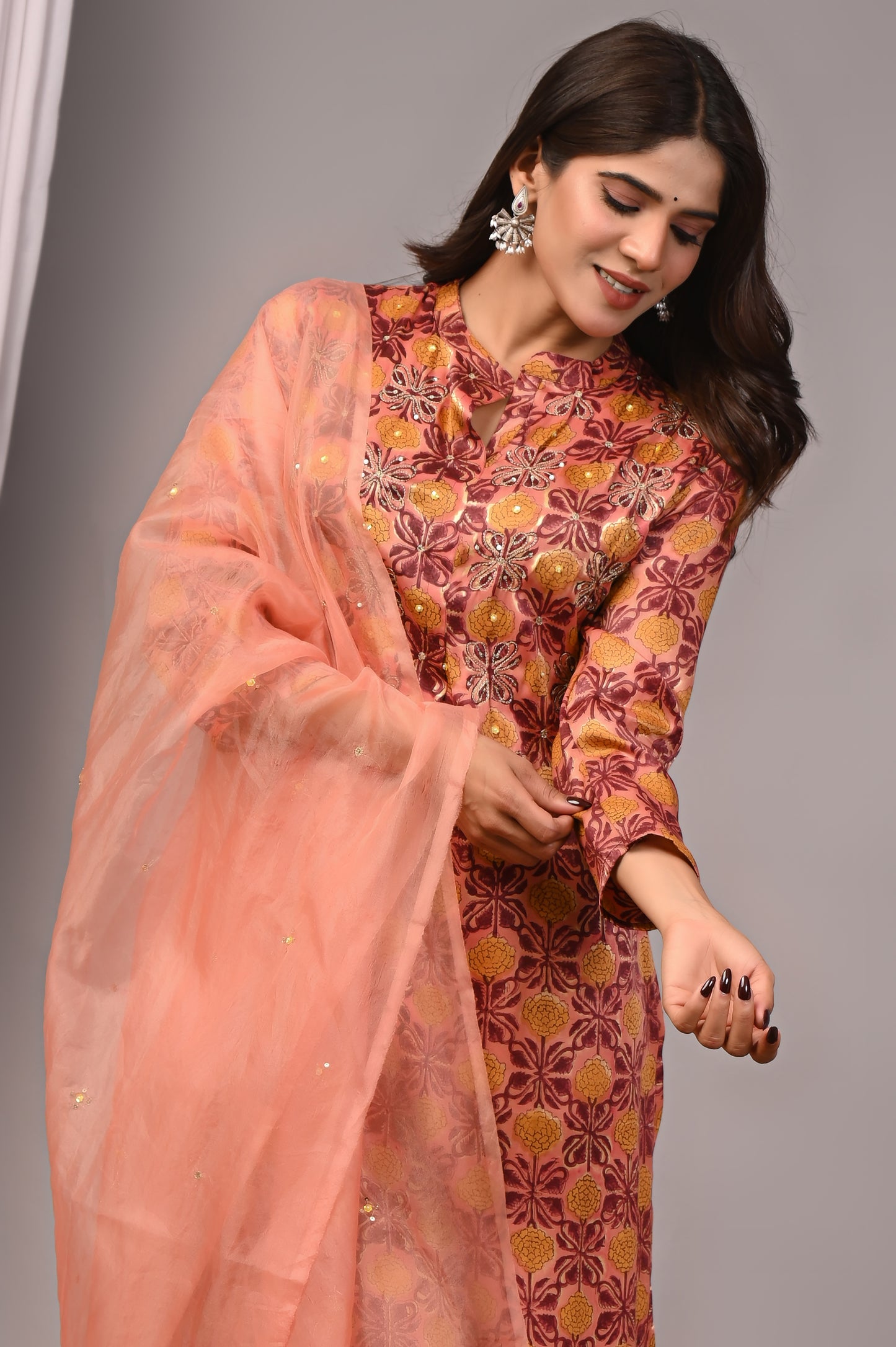 Premium Handblock Printed Modal Silk Suit Set with Dupatta