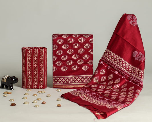 Designer Handblock Printed Chanderi Silk Suit Set