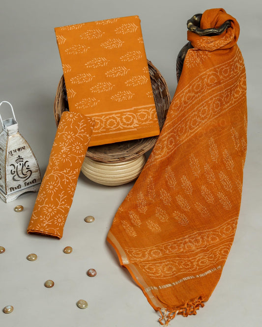 Pure Cotton Hand Block Printed Suit Set With Kota Doria Dupatta