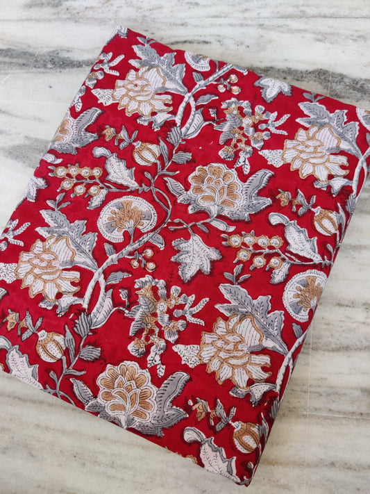 (1.90m) Pure Soft Cotton Hand Block Printed Pre-cut Fabric