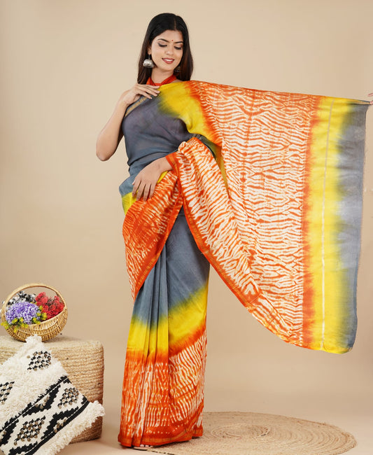 Premium Hand Block Printed Chanderi Silk Saree With Blouse