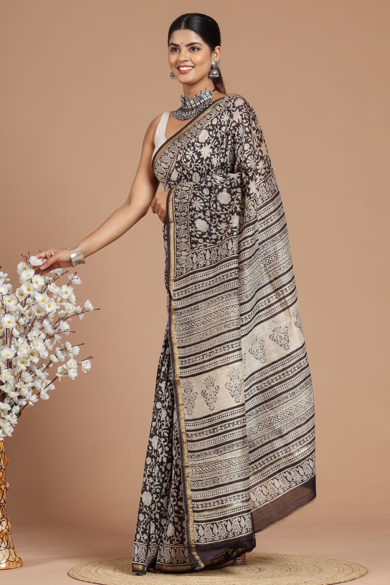 Buy Chanderi Silk Soft Silk Designer Sarees Online | Grey & Blush