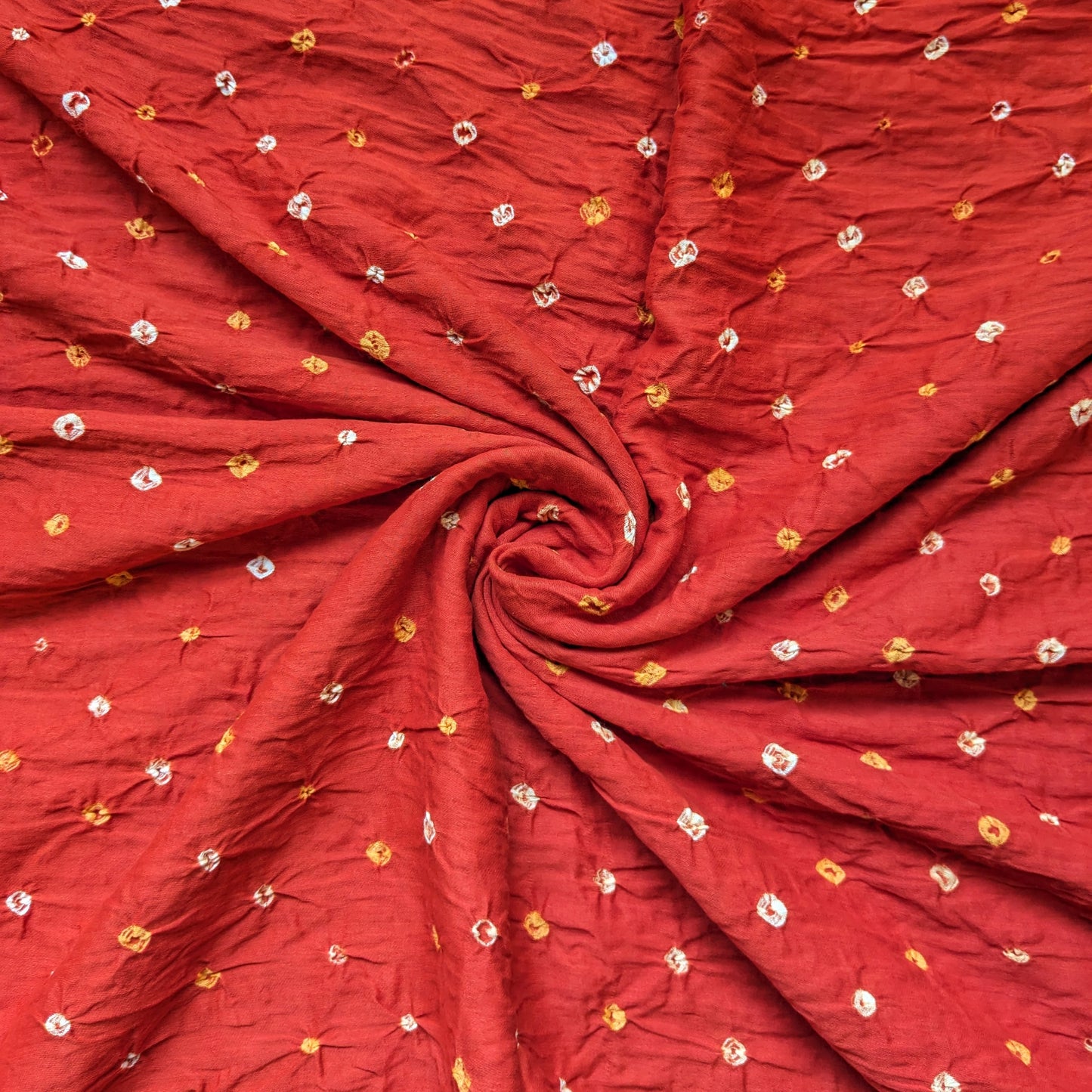 (Pre-cut 1.20m)Pure Soft Cotton Satin Finish Tie-Dye Bandhani Fabric