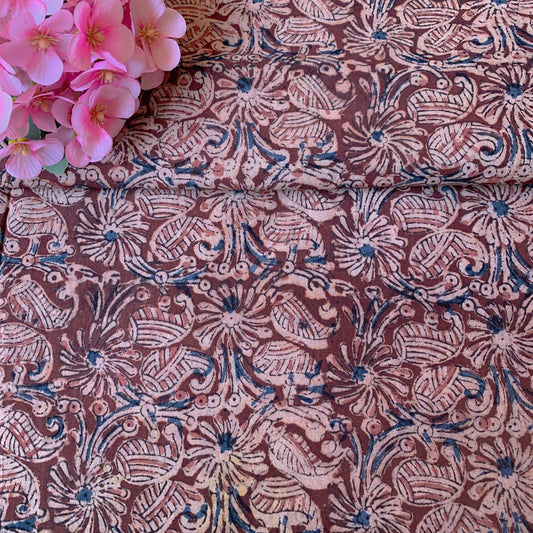 (Pre-cut 1.70m) Pure Soft Cotton Handblock Printed Kalamkari Fabric