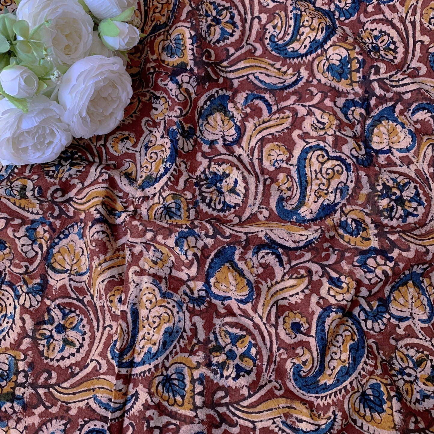 (Pre-cut 1.40m) Pure Soft Cotton Handblock Printed Kalamkari Fabric